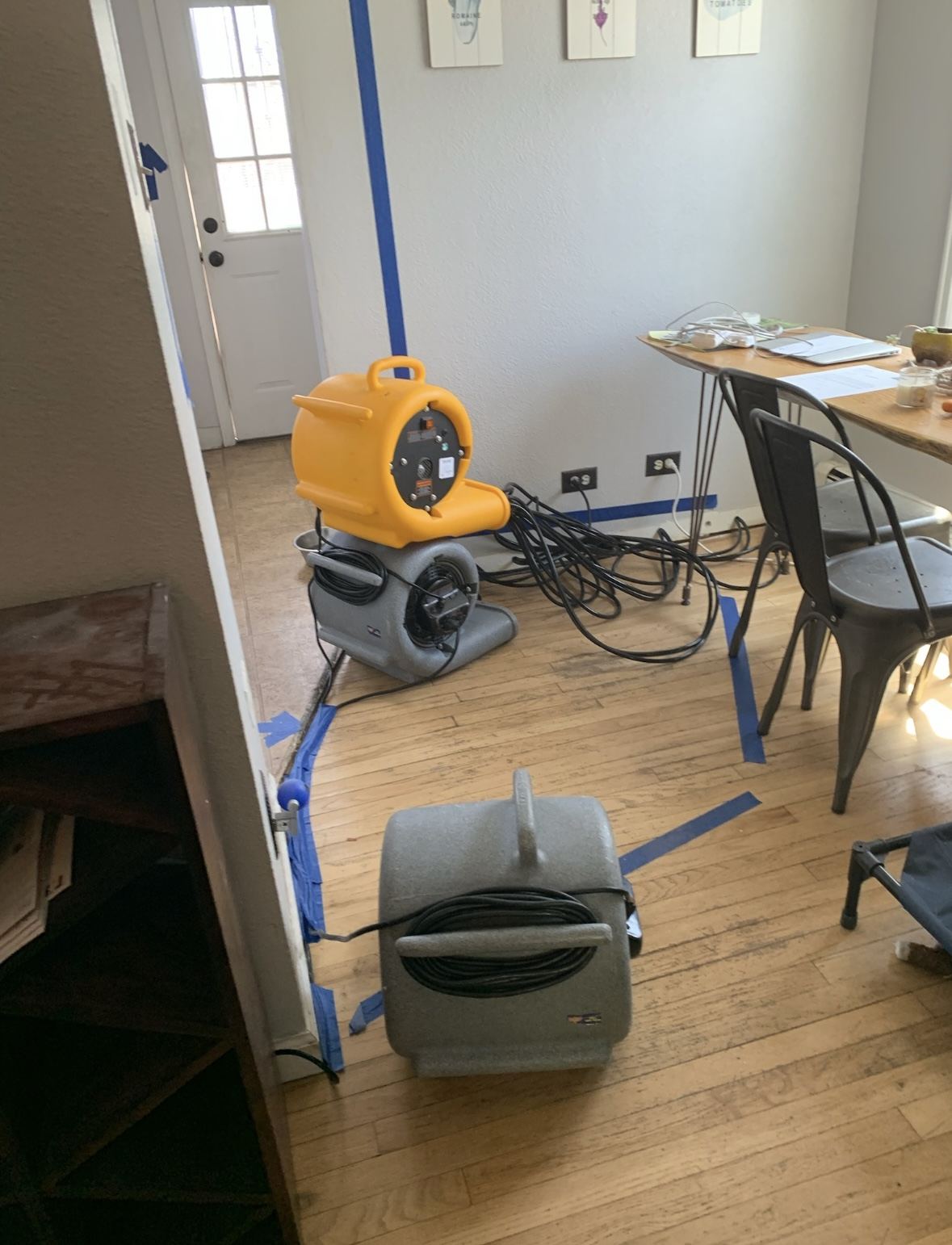 Village Restoration specialty drying equipment set up for dry-in-place restoration